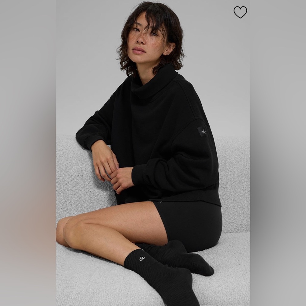 ALO Yoga NWT Hazy Mock Neck Pullover Black Cowl Neck Sweater Size M